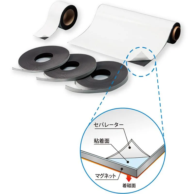 国産強力マグネットシート 磁石色 異方性 両面テープ付き 1.5mm厚×24mm幅×30m