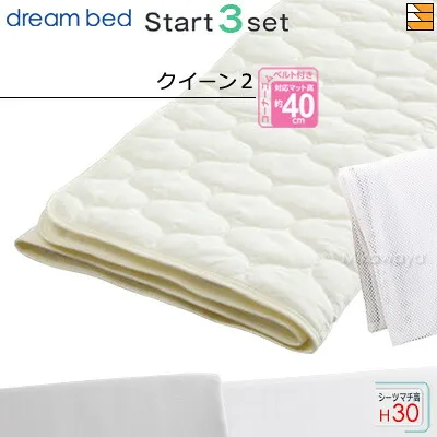 【クイーン2 マチ30】【正規販売店】ドリームベッド ベッドパッド シーツ 3点セット ( 3点パック ) 制菌パッド PD-1000 スタートスリーセット ボックスシーツ SH1003 マチ30cm クイーン2 DB0390