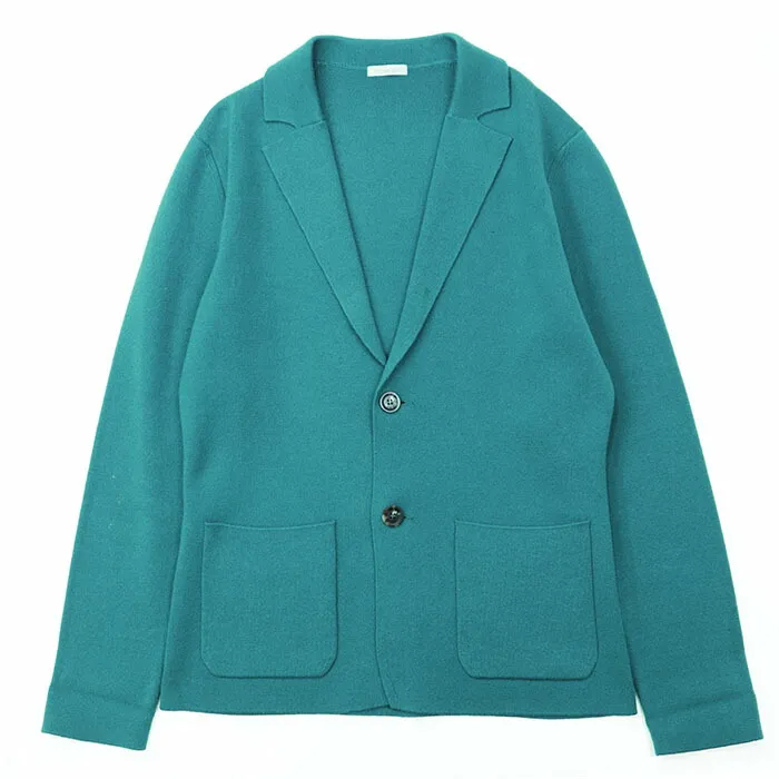 SALE【美品】Malo マーロ ニット ジャケット カシミヤ100% サイズ 48 メンズ ロゴ ボタン 2B アンコン ミドルゲージ ロングスリーブ 長袖 トップス ターコイズ イタリア製【中古】