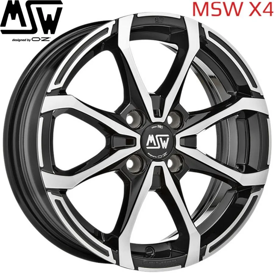 OZ【MSW X4】ルノー(AHH) トゥインゴ専用 F.16ｘ6.0 ＋44 R.16ｘ7.0 ＋37 4H/100 グロスブラックポリッシュ（GBP）ｘ計４本
