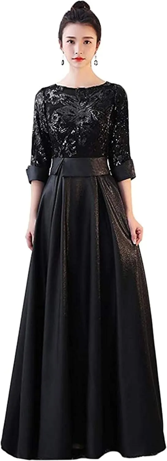 【25％OFFクーポン】パーティードレス レディース パーティードレス ロング丈 ファスナー付き キラキラ スパンコール 合唱 衣装 コーラス 衣装 ワンピース ロングドレス フォーマル 二次会 謝恩会 発表会 舞踏会 演奏