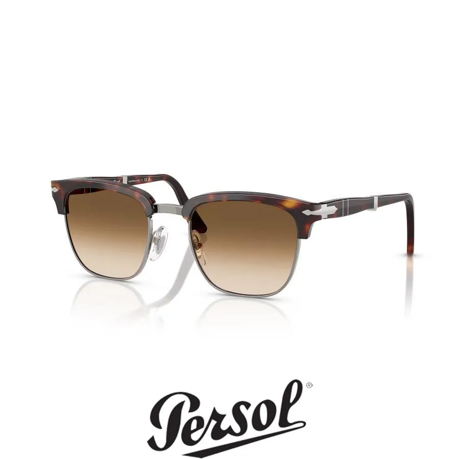 Persol ペルソール 3375S Col.24/51 茶×シルバー(レンズ:グラデーションブラウン) 折りたたみ式 ウェリントンタイプ サーモントブロー サングラス 正規輸入品