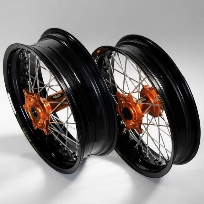 HAAN WHEELS ハーンホイール フロント・リアモタードコンプリートホイール F3.50/16.5インチ-R4.25/17インチ ハブカラー：ゴールド / リムカラー：ゴールド