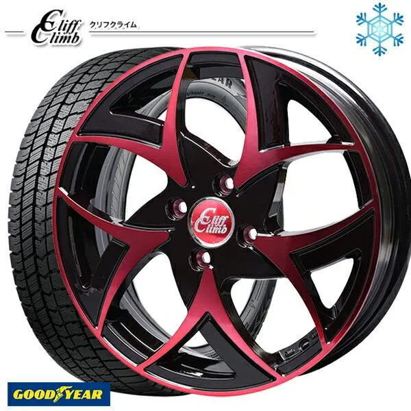 185/55R15インチ グッドイヤー アイスナビ8 ICE NAVI8 4H100 スタッドレスタイヤホイール4本セット クリフクライム TC05 レッド