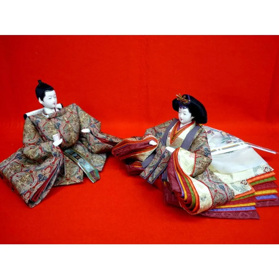 名匠の逸品 親王単品☆中の小サイズ☆家千代作☆QA425-4251小十番龍村桐に向鳳凰丸文錦(小道具・親王台付き)☆お殿様の袖幅２６cm高さ１７cm☆ひな人形
