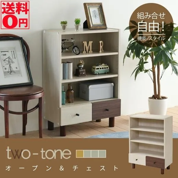 組み合わせ自由 木目調のかわいいアクセント 2tone Box シリーズ オープンチェスト （幅60cm） FMB-0002