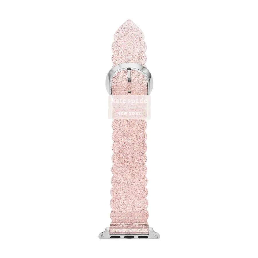 kate spade new york Apple Watch 38/40/41mm交換バンド ピンクグリッター スカラップデザイン シルバートーンバックル Series 1〜9・SE対応 モデルKSS0147
