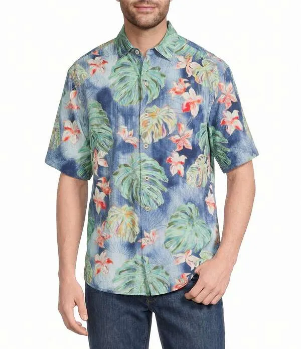 トッミーバハマ メンズ トップス シャツ フラワー柄 トール フラワー Tommy Bahama Big \u0026 Tall Nova Wave Mira Jungle Floral Short Sleeve Woven Shirt Bering Blue ブルー