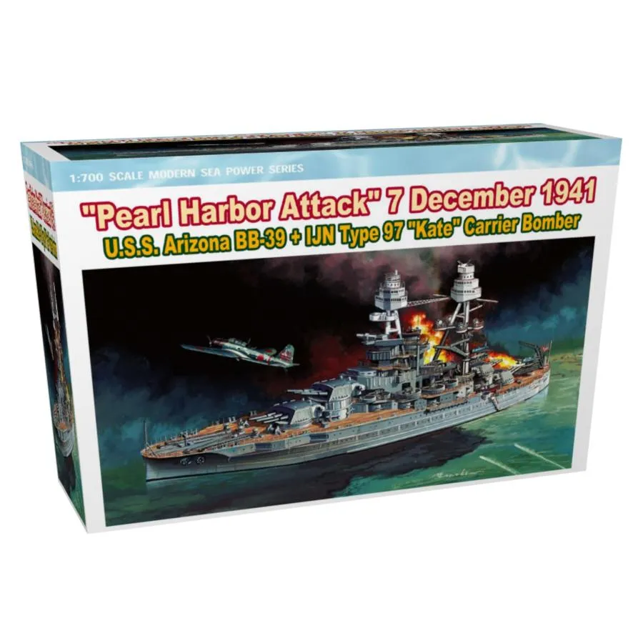 プラッツ ドラゴン 1/700 WW2 1941年12月8日 真珠湾攻撃 アメリカ 戦艦 アリゾナBB-39 ＆ 日本 九七式艦上攻撃機 2機 付属