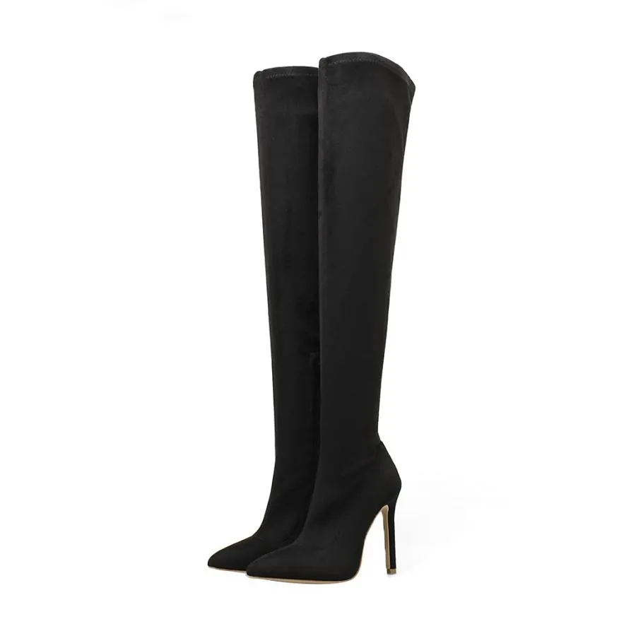 【並行輸入品】Shinelly Women Pointed Toe Thigh High Stiletto Boots Over The Kn