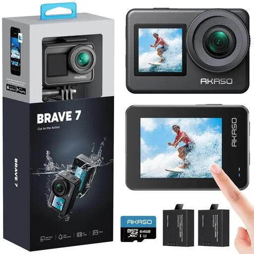 アクションカメラ-AKASOBrave7-4K64GBウェアラブルカメラIPX8本機防水10M水中カメラ6軸手ぶれ補正WiFiアクションカム