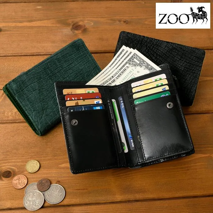 メンズ 本革 カバ革 短財布 二つ折り ミドル スナップボタン開閉 zoo ズー ZMW-033