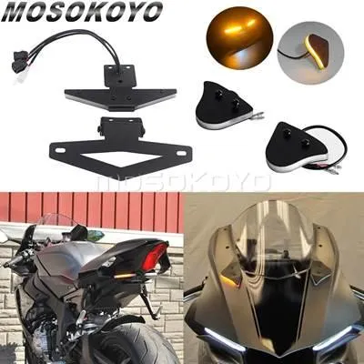 【並行輸入品】 リアテイブラックディフェンダーリップキット LEDフロントウィンカーライト ナンバーライセンスプレートホルダー ヤマハyzf r1 2015-2019