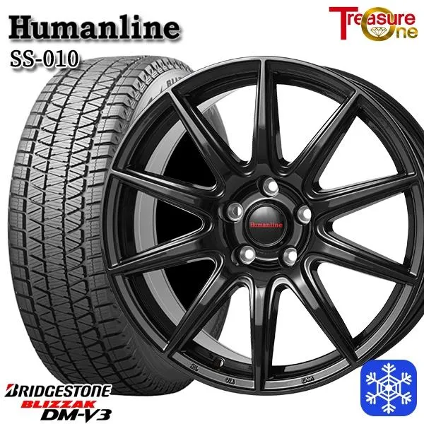 235/60R18インチ ブリヂストン ブリザック DMV3 5H114.3 スタッドレスタイヤホイール4本セット ヒューマンライン SS010 BK