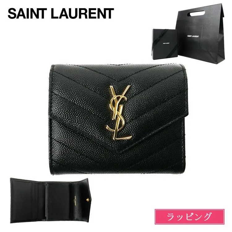 [正規ラッピング済] サンローラン YSL 財布 モノグラム コンパクト スリーフォールド ウォレット テクスチャードキルティングレザー