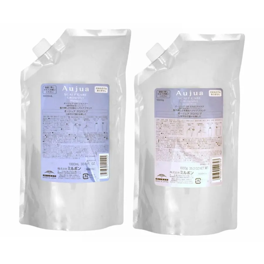 [セット]ミルボン オージュア グロウシブ シャンプー 詰替 1000ml+マスク 詰替 1000g[レフィル/詰め替え][医薬部外品][Aujua][送料無料]
