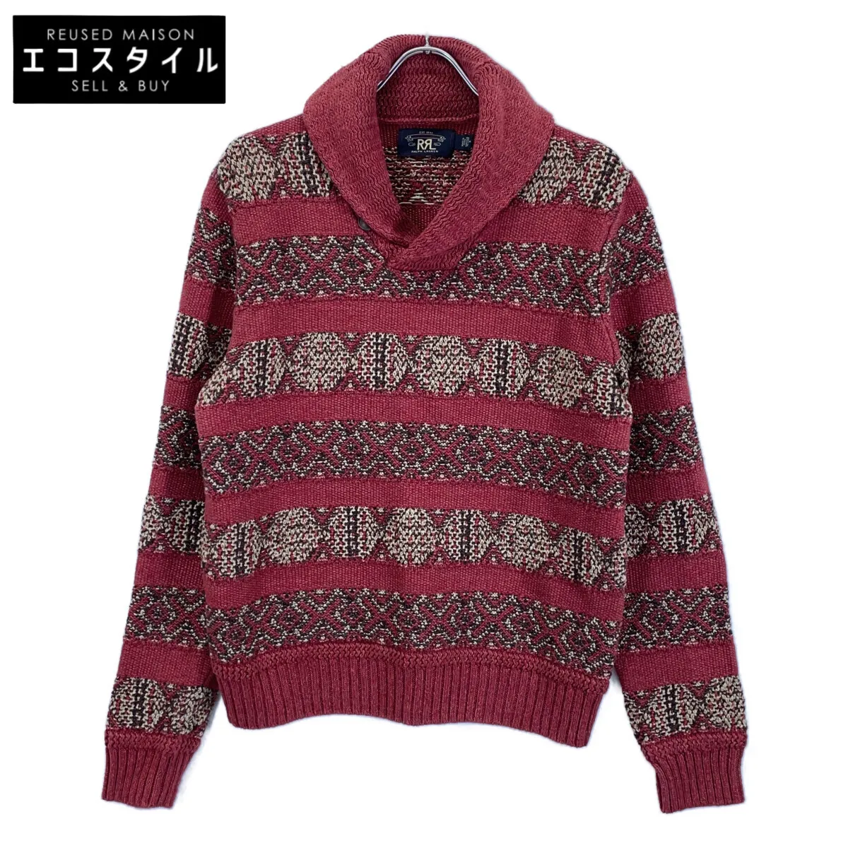 RRL ダブルアールエル 【美品/国内正規】782911229001 リネンブレンド ショールカラー インターシャ ニットセーター/ トップス M レッド/ベージュ メンズ 【中古】