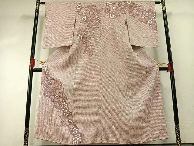 平和屋着物●名門 藤娘きぬたや・総絞り 訪問着 草花文 三越扱い 正絹 逸品 未使用 AABH0493fy