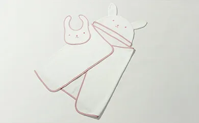 【ふるさと納税】コットンベビー フード付きおくるみ+スタイセット（ピンク）(009_5009)