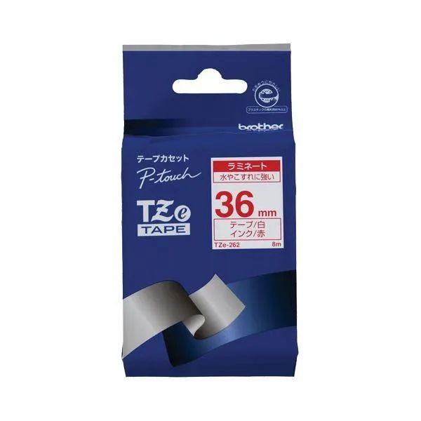 (まとめ) ブラザー BROTHER ピータッチ TZeテープ ラミネートテープ 36mm 白／赤文字 TZE-262 1個 〔×10セット〕