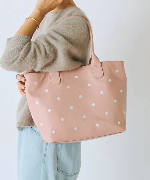 トートバッグ 「本革」ドット刺繍バッグ/大 レディース