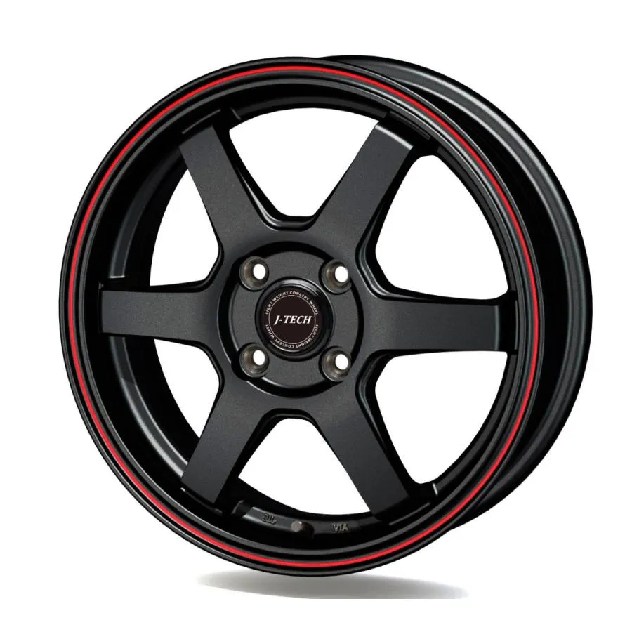 TRYALPHA J-TECH S-6 ブラックエディション 14インチ 4.5J +45 4-100 フラットブラック・レッドライン 4本で送料無料 トライアルファ