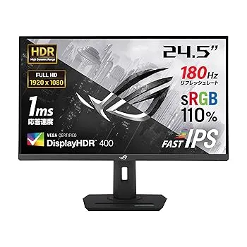 【中古】ASUS ゲーミングモニター ROG Strix XG259CS-J (24.5インチ/1920x1080/Fast IPS/180Hz/1ms(GTG)/HDR/USB Type-C/DisplayPort 1.4/HDMI/国内正規