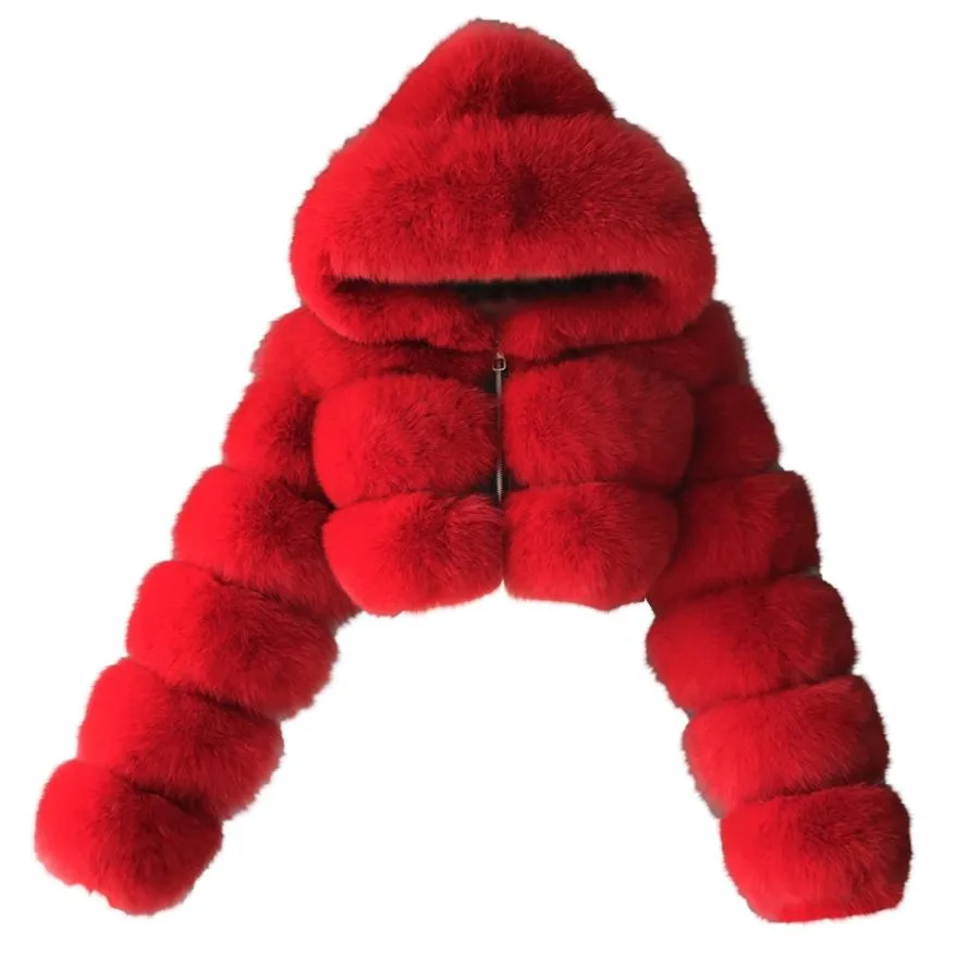 【並行輸入品】DASEIS Winter Warm Fluffy Faux Fur Short Coat, Hip Crop Jacket W