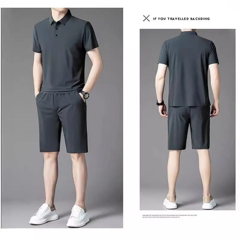 Tシャツ メンズ スポーツウェア 上下セット 接触冷感 薄手 ハーフパンツ 2点セット 運動着 部屋着 普段使い グレー ブラック ネイビー カーキ(x2)