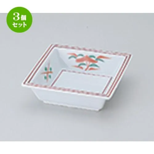 3個セット 松花堂 和食器 / 渕赤絵花角鉢 寸法：11.3 x 11.3 x 3.4cm