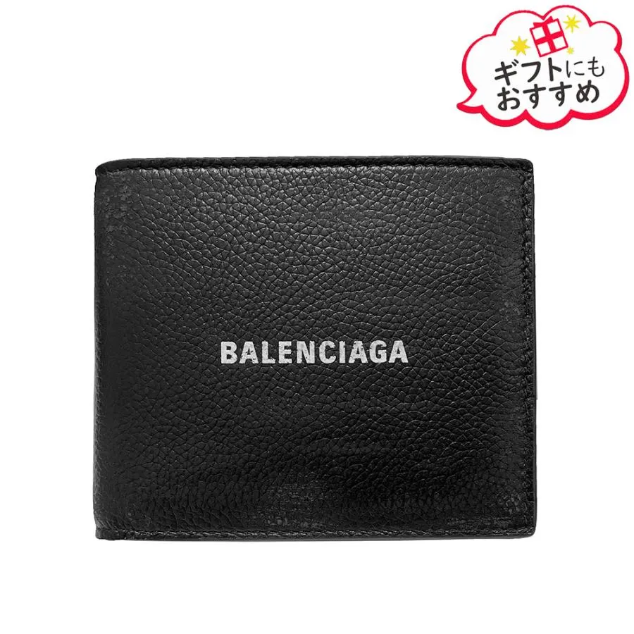 新品・正規品 決算セール☆BALENCIAGA バレンシアガ 594315 2AAJY 1000 CASH 二つ折り財布 ロゴプリント