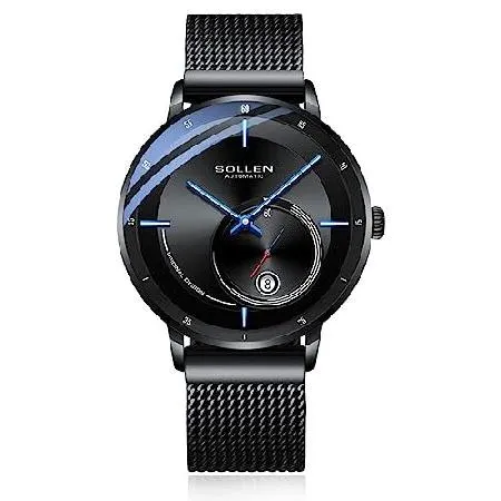 【並行輸入品】 SOLLEN(ソレン) メンズ レディース 薄型機械式腕時計 高級自動巻き時計 おしゃれな腕時計 ステンレススチールストラップ付き 蓄光