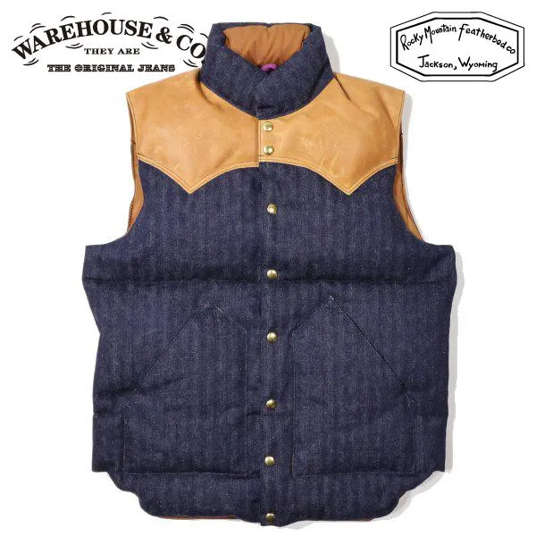 ウエアハウス×ロッキーマウンテン 2237 INDIGO HBT DOWN VEST インディゴヘリンボーンダウンベスト ROCKY MOUNTAIN WAREHOUSE 2025年新作