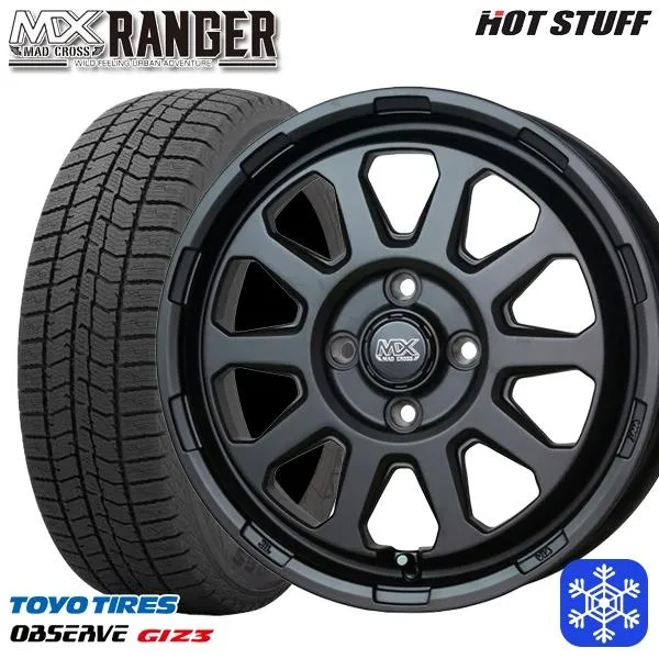 165/55R14インチ TOYO トーヨー オブザーブ ギズ3 GIZ3 4.5J 4H100 スタッドレスタイヤホイール4本セット マッドクロス レンジャー MB