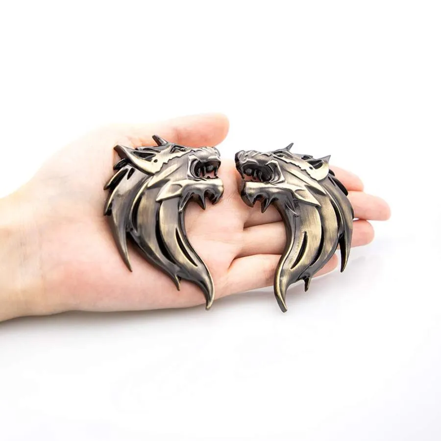【並行輸入品】3Dウルフヘッドメタルエンブレム 車 バイク サイドフェンダー リアスタイリングエンブレムバッジデカール (ゴールド) 2個 2p