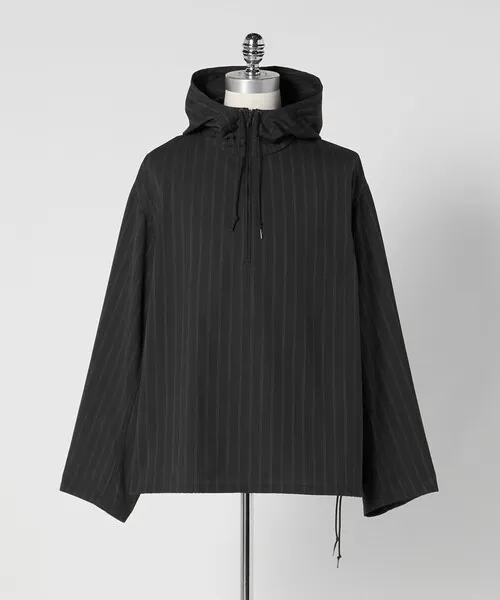 ブラウス シャツ 「LOEFF」ヘリンボン ストライプ フードシャツ UNISEX レディース メンズ