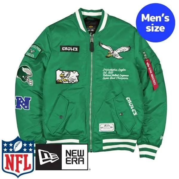 NFL公式 メンズ アウター ジャケット MA-1 スタジャン ジャケット ニューエラ New Era x Alpha Industries フィラデルフィア・イーグルス Philadelphia Eagles