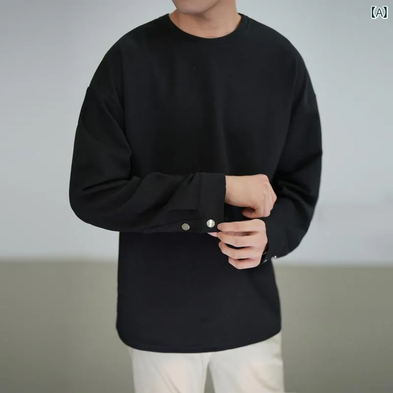 メンズ ファッション 春夏 秋冬 かっこいい オシャレ モテ 男性用 紳士服  服 韓国 シンプル 大人 高級 ウンドネッ 長袖 T シャツ メンズ 春秋 韓国 無地 ウェア カジュアル ゆったり レイヤリング シャツ