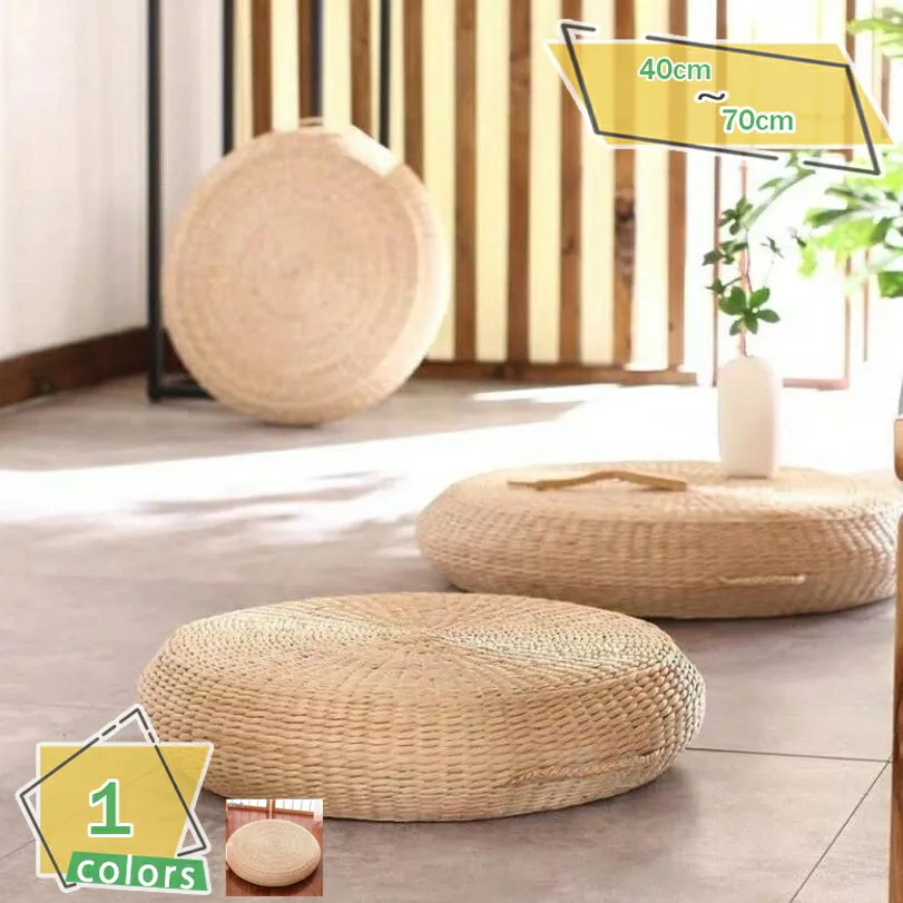 瞑想用クッション 座蒲 蒲草 座禅布団 坐禅用のふとん 坐布 瞑想クッション 筵パッド 出窓 バルコニー 和室 座り心地 通気性 インテリア飾り 丸形 手作り 蒲団 ヨガの練習 和風 畳の座蒲団 フロアクッション RaogtCYU