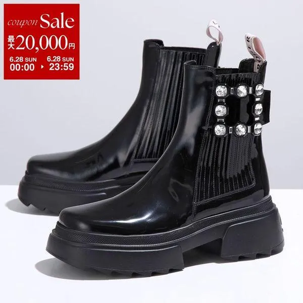 ROGER VIVIER ロジェヴィヴィエ ショートブーツ WALLAVIV ワラ ヴィヴ RVW710358001UJ パテントレザー ストラスバックル ロゴ 靴 B999/NERO