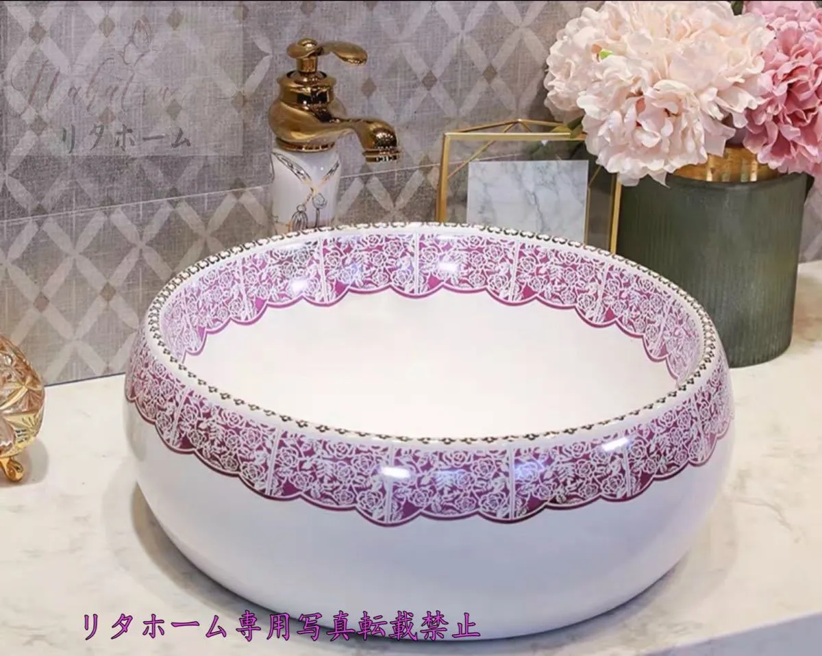 A027748洗面台 洗面ボウルセット ．洗面ボール 陶器 手水鉢 手洗器 手洗い鉢 洗面器 蛇口 排水金具付き
