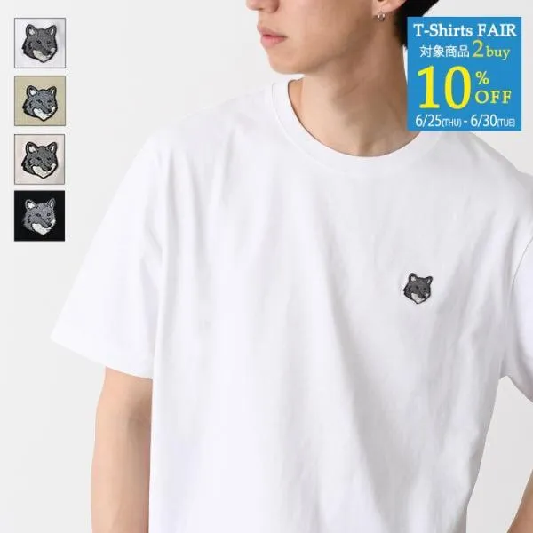 MAISON KITSUNE メゾン キツネ Tシャツ トップス 半袖  グレイフォックスヘッド コンフォート PM00108 KJ7025 メンズ ユニセックス  ベージュ カーキ ブラック