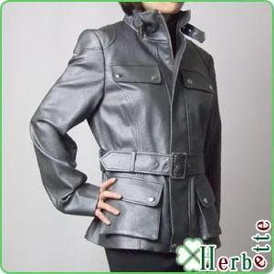 メタリック加工ラムレザーミリタリージャケット