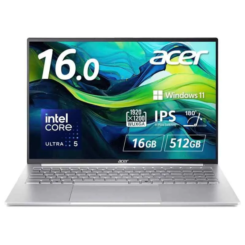Acer ノートパソコン Swift Lite 16 AI Core Ultra 5 16GBメモリー 512GB SSD 16インチ WUXGA 16:10 IPSパネル 超薄型 軽量 10時間駆動 フルHD Webカメラ スライドカバー付 WiFi