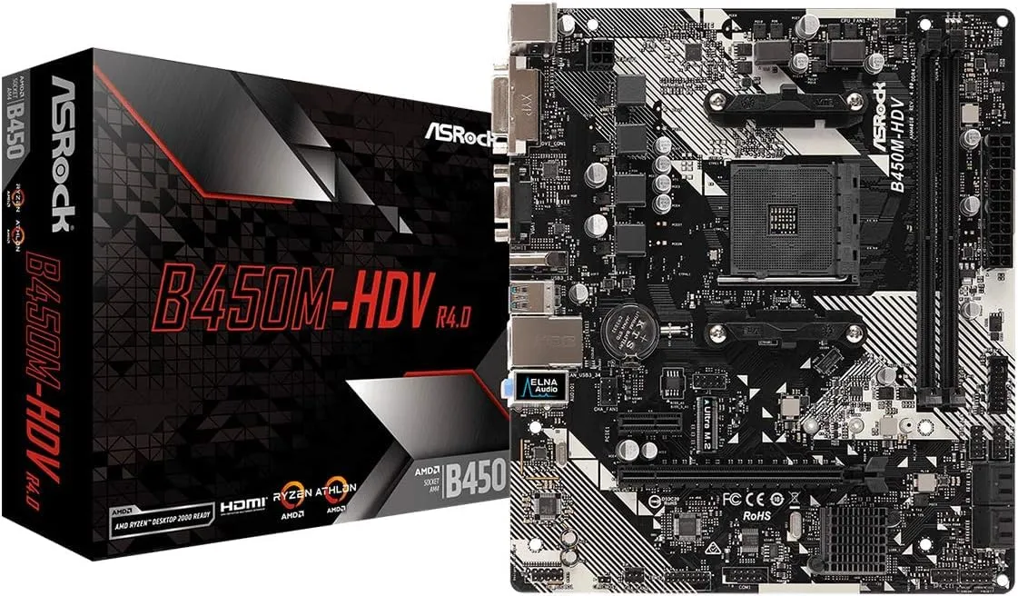【中古】【非常に良い】ASRock マザーボード B450 M-HDV R4.0 AMD Ryzen AM4 対応 B450 Micro ATX マザーボード 【国内】
