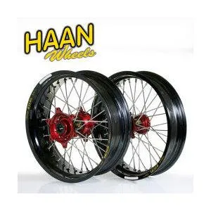 HAAN WHEELS ハーンホイール フロント・リアモタードコンプリートホイール F3.50／16.5インチ-R4.25／17インチ カラー：レッド / カラー：ブラック ホイール