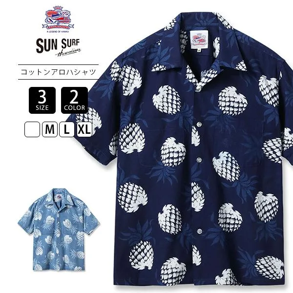 DUKE KAHANAMOKU INDIGO COTTON HAWAIIAN SHIRT “DUKE'S PINEAPPLE” 抜染プリント 半袖 アロハシャツ ハワイアン ビンテージアロハ ネイビー ブルー DK39641