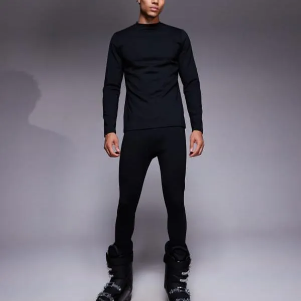 ASOS 4505 スキーフリース裏地ベースレイヤーレギンス（熱処理加工）ブラック パンツ ボトム メンズ 男性 インポートブランド 小さいサイズから大きいサイズまで