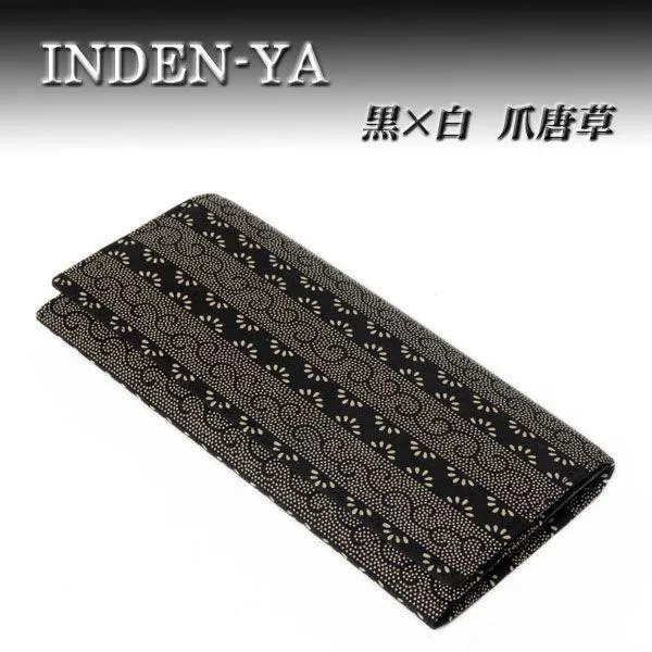 印傳屋 印伝 長財布 束入 2109 黒地鹿革 白漆 爪唐草柄　爆買