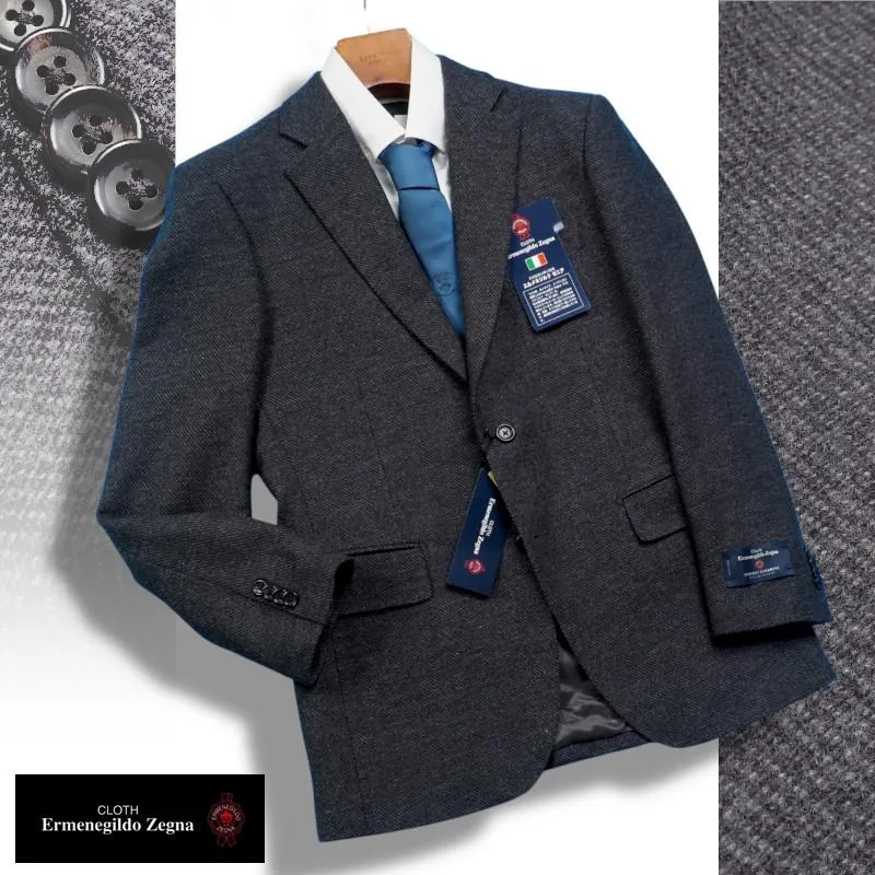 新品12.9万円 大手百貨店扱い 秋冬『Ermenegildo Zegna ゼニア Trofeo Cashmere 伊製生地』カシミヤ ツイード ジャケットA6灰(C) 3054490